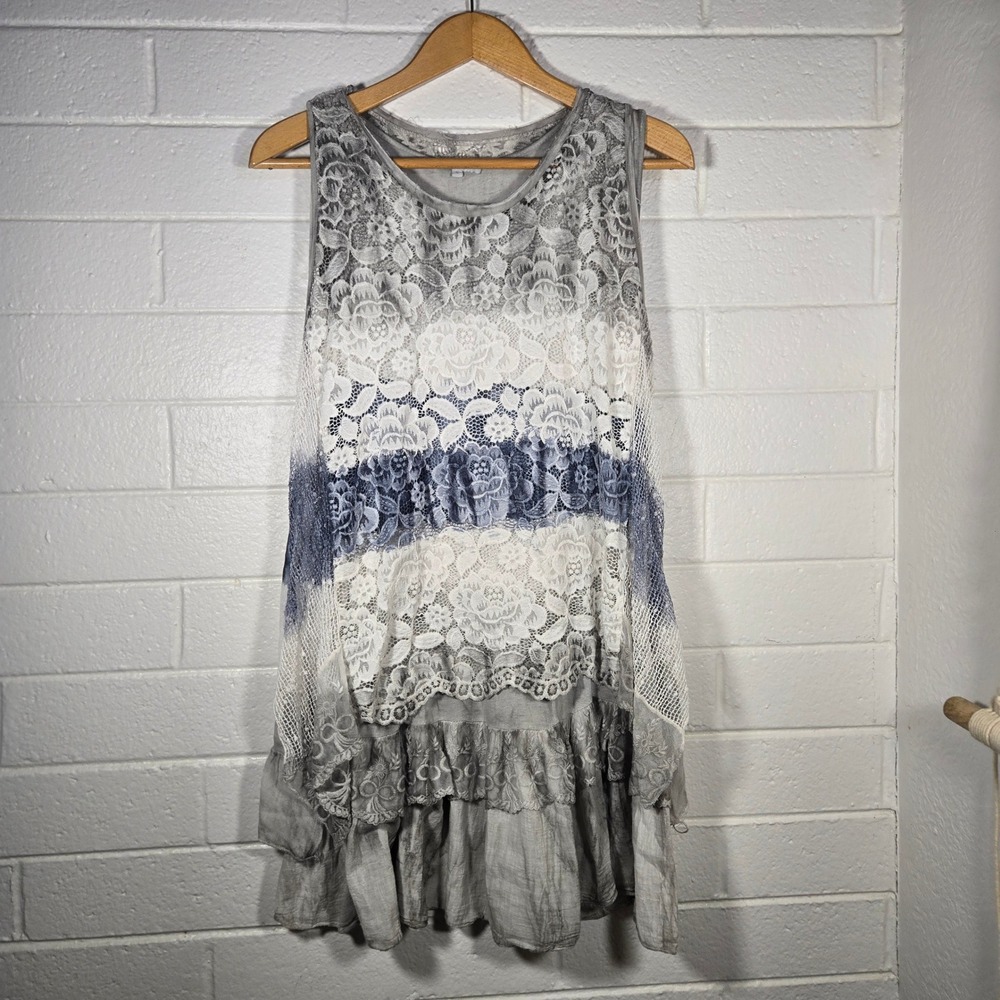 Tempo Paris Small Lace Crochet Lagenlook Artsy Dress Tunic Maximalist Italy Boho